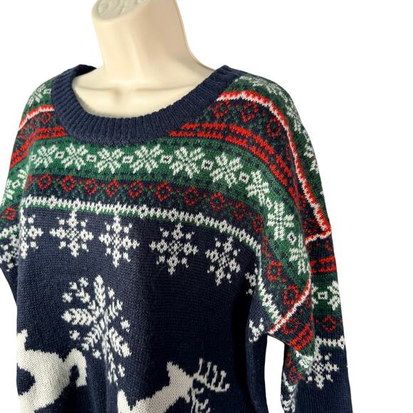 ASOS Sweater Womens US 6 Navy Fair Isle Reindeer Snowflake Christmas Cropped - Picture 4 of 10